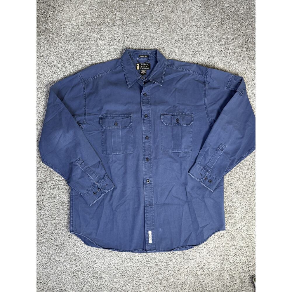 Eddie Bauer Shirt Mens L Blue Twill Long Sleeve Button Up Regular Fit Cotton